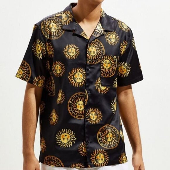 Urban Outfitters Astro Sun Satin Celestial Button Down Shirt Size L - Picture 1 of 8